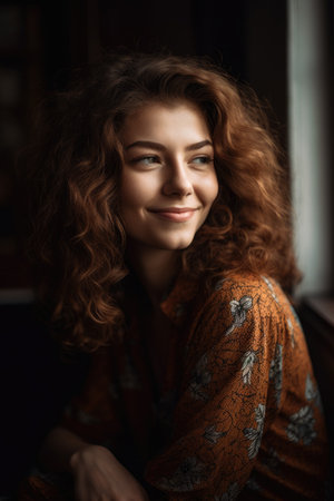 portrait of a beautiful young woman enjoying some private time, created with generative aiの素材