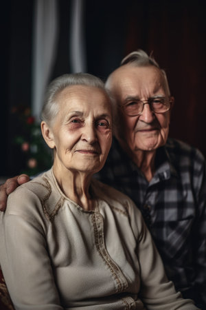 portrait of a senior couple relaxing together at home, created with generative aiの素材