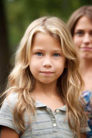 a cute young girl standing outside with her family, created with generative aiの素材