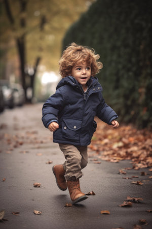 shot of a little boy running around outside, created with generative aiの素材