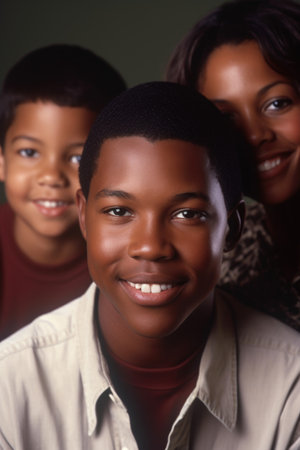portrait of an african american boy surrounded by his family, created with generative aiの素材