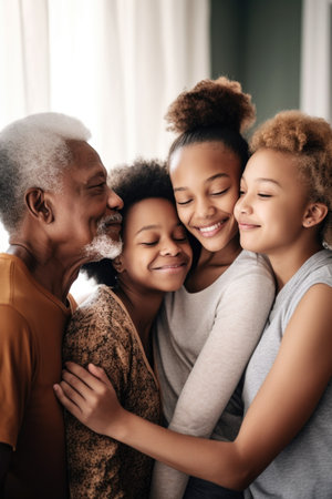 shot of a loving young couple embracing their daughter and granddaughter, created with generative aiの素材