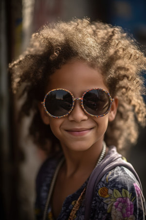 a young girl wearing her sunglasses, created with generative aiの素材