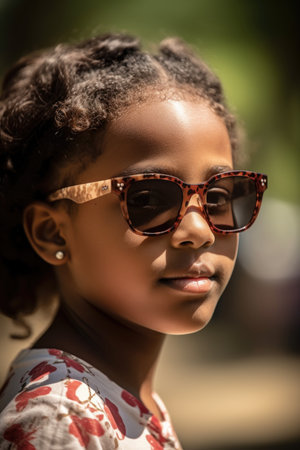 a young girl wearing her sunglasses, created with generative aiの素材