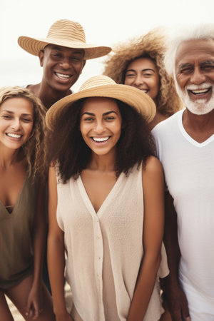 a cropped shot of a group of people on vacation, created with generative aiの素材