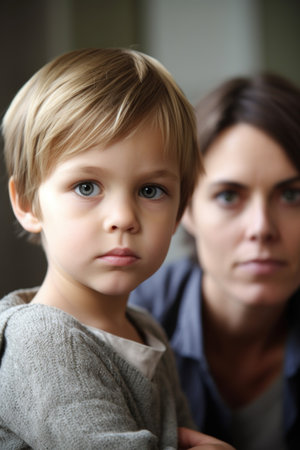 portrait of a two children with their parents in the background, created with generative aiの素材