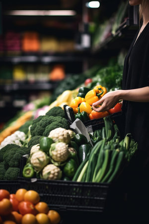 closeup shot of an unrecognisable woman shopping for fresh produce, created with generative aiの素材
