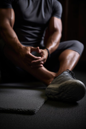 cropped shot of a man sitting on his gym mat, created with generative aiの素材