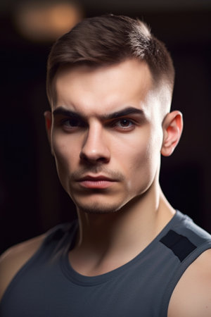 closeup portrait of a young man wearing gym clothing, created with generative aiの素材
