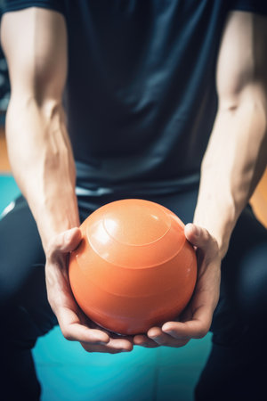 fitness, trainer and hands with man in gym for health, cardio workout or exercise, created with generative aiの素材