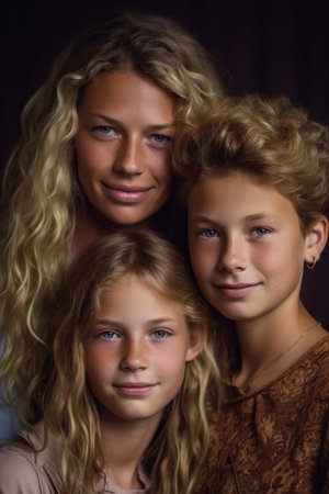 cropped portrait of a young woman with her son and daughter, created with generative aiの素材