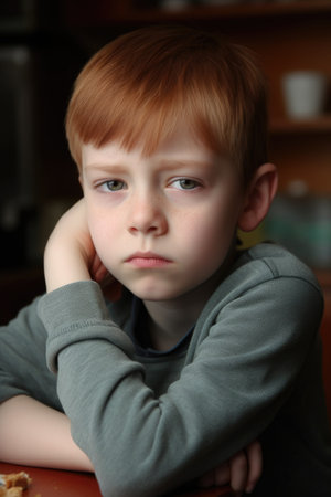 a young boy suffering from a bad temper due to food allergies, created with generative aiの素材