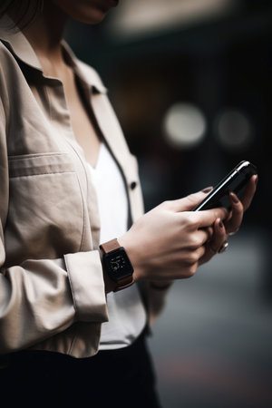 cropped shot of a woman using her cellphone, created with generative aiの素材