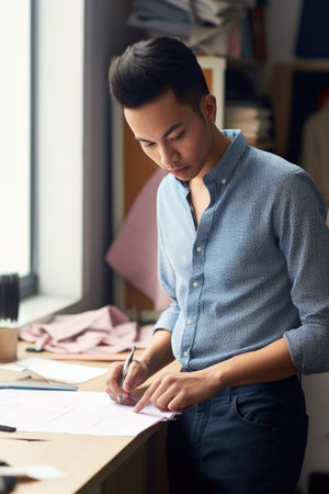 cropped shot of a young male designer at work, created with generative aiの素材