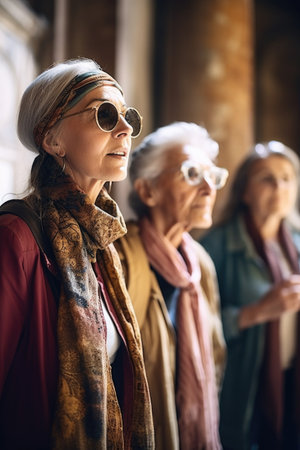 shot of a young woman touring an historical site with her senior clients, created with generative aiの素材