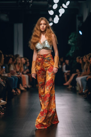 a model walking down a catwalk during a fashion show, created with generative aiの素材