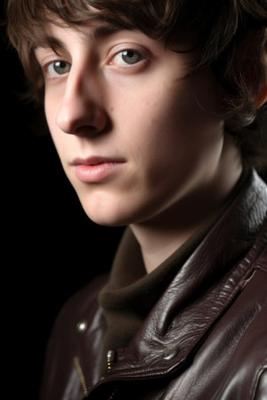 closeup studio shot of a person wearing a leather jacket, created with generative aiの素材