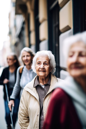 shot of a woman showing her seniors clients around the city, created with generative aiの素材