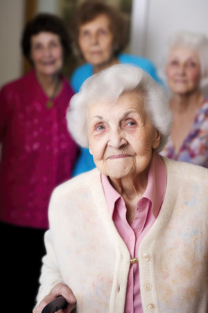 portrait of a woman with her seniors clients looking on, created with generative aiの素材