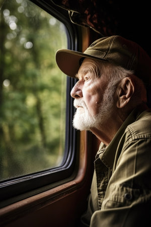 shot of a senior man looking out the window on his wildlife tour, created with generative aiの素材