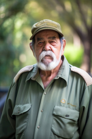 portrait of an older man working as a tour guide at a wildlife park, created with generative aiの素材