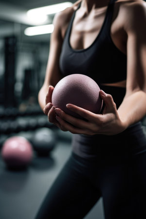 cropped shot of an unrecognizable woman warming up before her workout at the gym, created with generative aiの素材