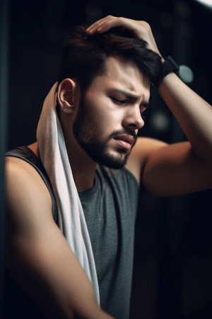 shot of a young man suffering after a workout, created with generative aiの素材