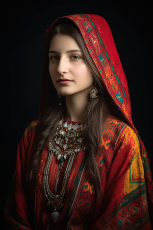 portrait of a young woman wearing traditional ethnic clothing, created with generative aiの素材