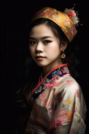 shot of a young woman wearing traditional vietnamese clothing, created with generative aiの素材