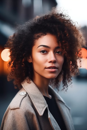 shot of a beautiful young woman standing outside, created with generative aiの素材