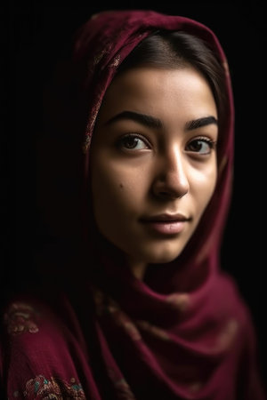 cropped shot of a young woman in hijab, created with generative aiの素材