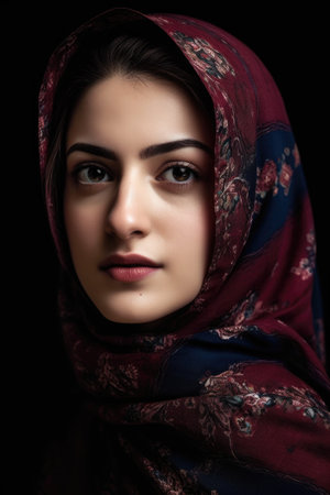 cropped shot of a young woman in hijab, created with generative aiの素材