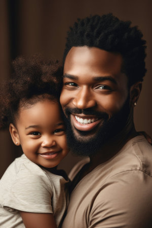 happy african american father holding cute baby daughter close, created with generative aiの素材
