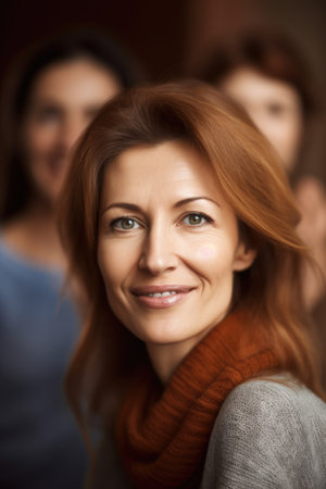 portrait of a beautiful woman with her family in the background, created with generative aiの素材