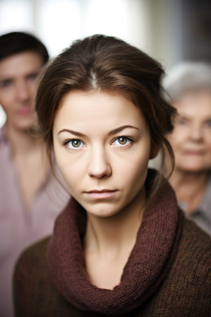 portrait of a beautiful woman with her family in the background, created with generative aiの素材