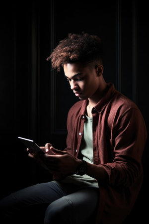 shot of a young man using his laptop and mobile phone, created with generative aiの素材