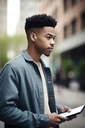 shot of a young man using a digital tablet, created with generative aiの素材