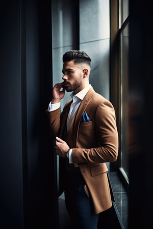 shot of a young businessman using his smartphone to make a phone call, created with generative aiの素材