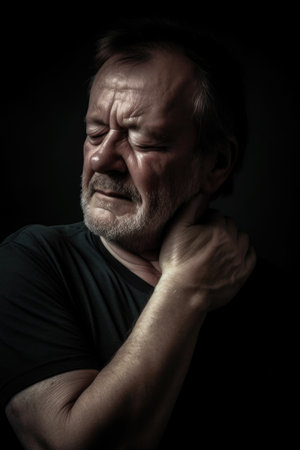 closeup shot of an unrecognisable man holding his in pain, created with generative aiの素材