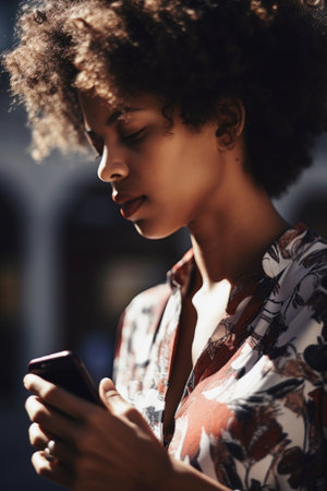 cropped shot of a woman on her cellphone, created with generative aiの素材