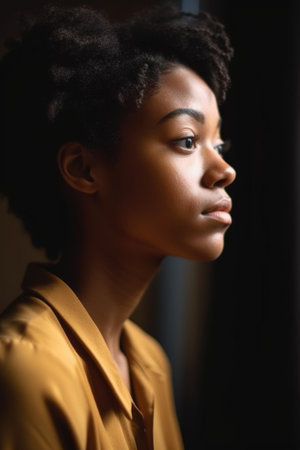 cropped shot of a creative young woman looking thoughtful, created with generative aiの素材