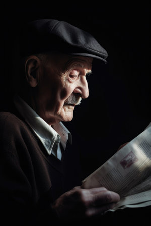cropped image of a man reading the newspaper, created with generative aiの素材