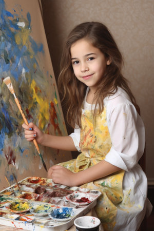 portrait of a beautiful young artist painting, created with generative aiの素材