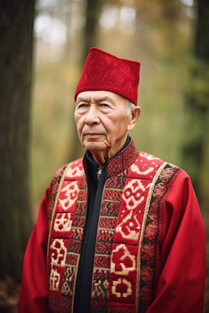 shot of a senior man in traditional clothing outdoors, created with generative aiの素材