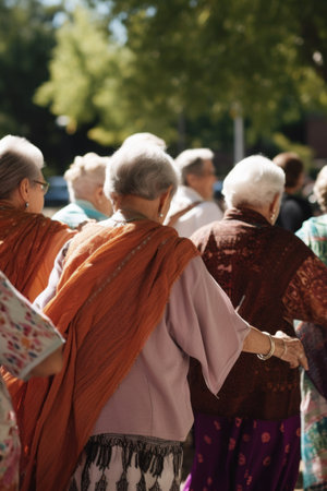 rearview shot of a group of seniors dancing at an event on the cultural grounds, created with generative aiの素材