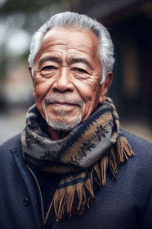 shot of an ethnic senior man standing outside, created with generative aiの素材