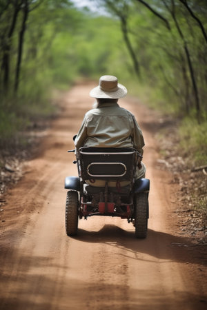 shot of a woman using a wheelchair on safari, created with generative aiの素材