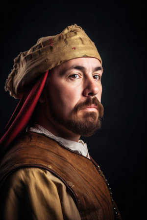 portrait of a man wearing medieval clothing, created with generative aiの素材
