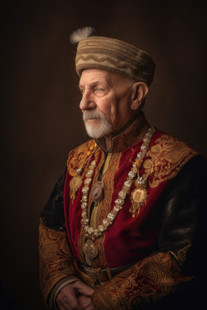 portrait of a senior man in historical garb, created with generative aiの素材