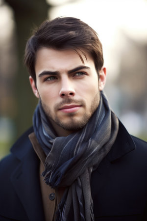 portrait of a handsome and young man outside, created with generative aiの素材